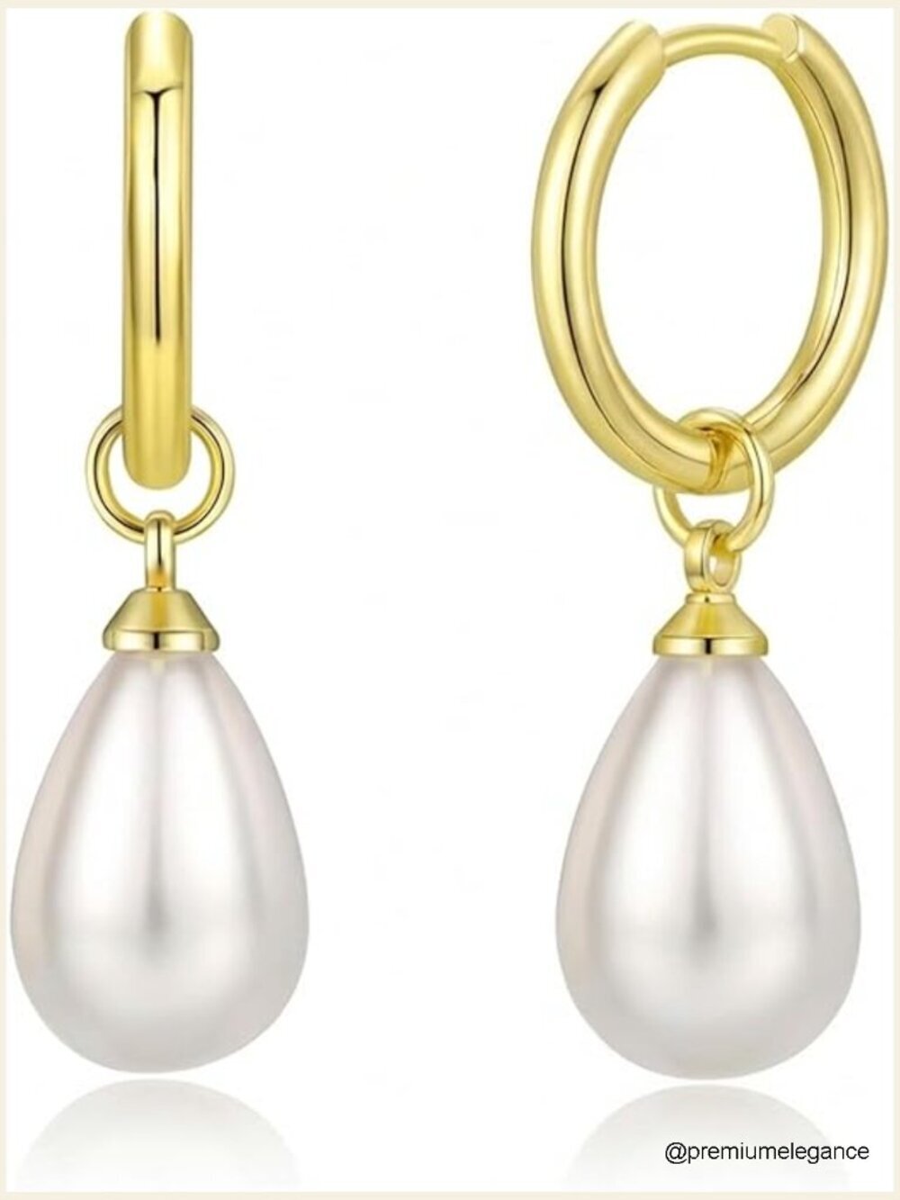18K Gold Plated Teardrop Pearl Dangle Hoop Earrings, Hypoallergenic, Lightweight